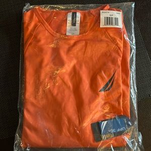 Nautica Long Sleeve-Orange W/Navy Print-Size Small
